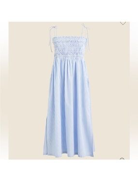 J Crew Paloma Midi Dress Striped Cotton Poplin Blue White Womens XL New CA659
